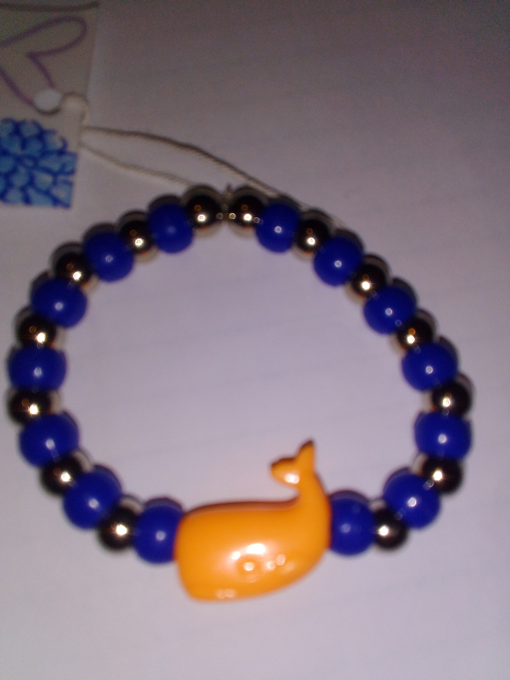 Kids Blue Pony Beads Sliver Pearl Bead and Orange Whale Beaded Bracelet
